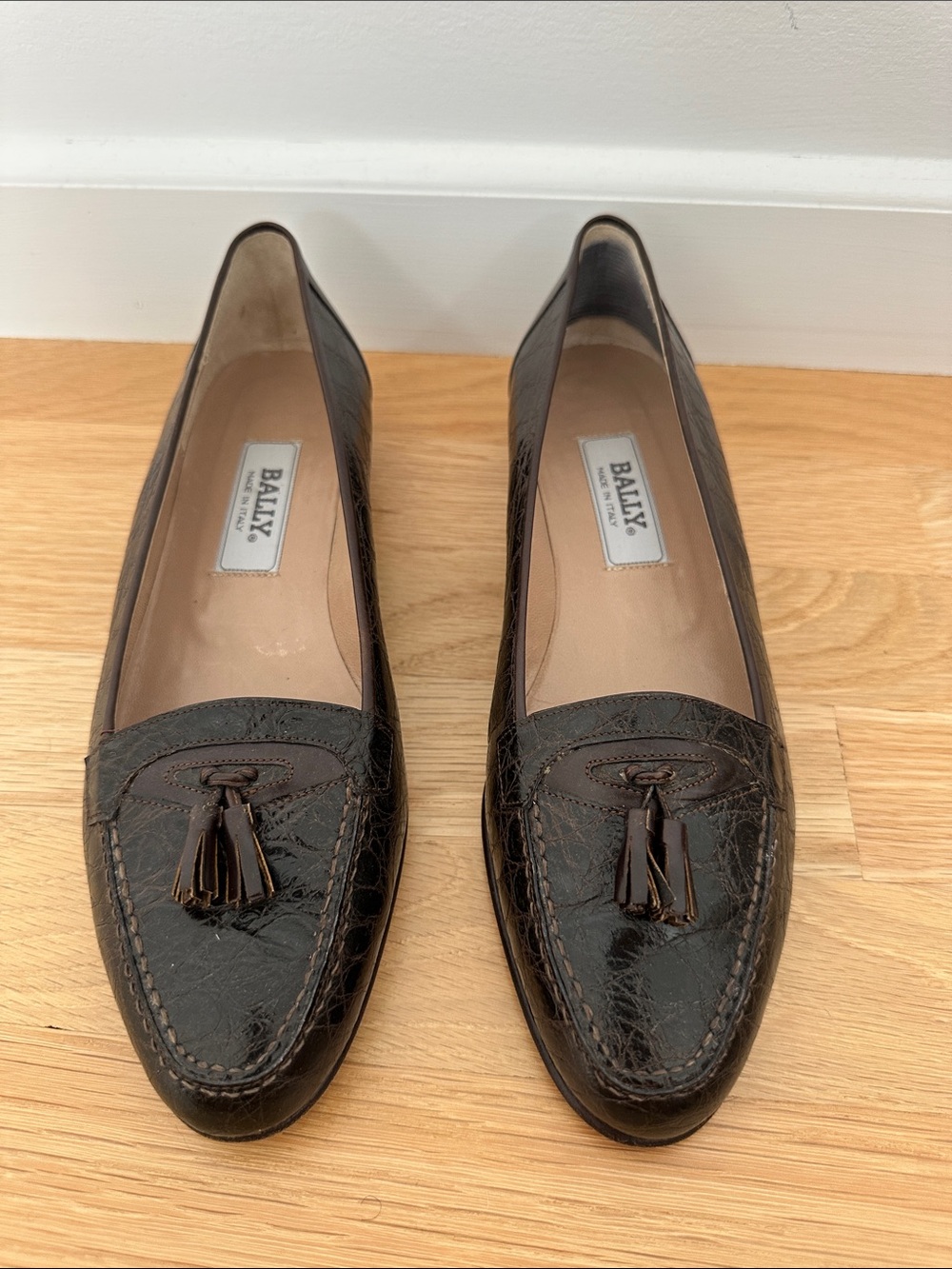 Vintage BALLY Italy brown faux alligator tassel loafer 10B - Picture 1 of 7